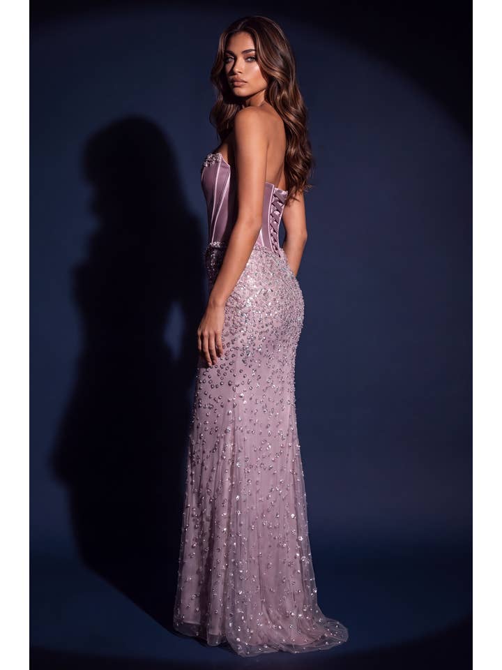 Robe de Soirée Formelle Longue Couture Ajustée Corset Perlé