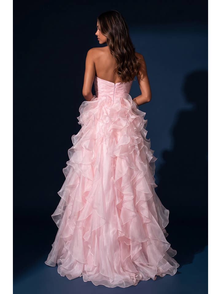 Robe de Bal Bustier Cœur à Volants en Organza