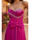 Robe de Soirée Formelle Bustier en Satin avec Nœud et Perles de Bal