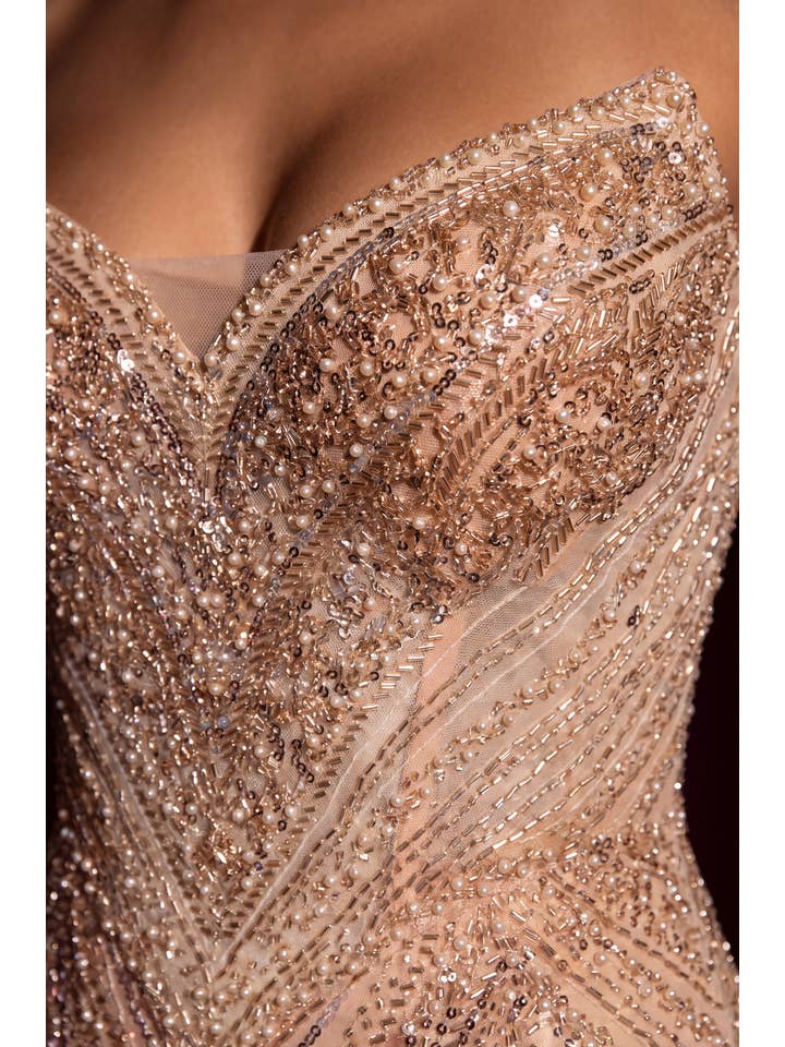 Kos Couture Robe Longue de Soirée Corset Perlé Femme