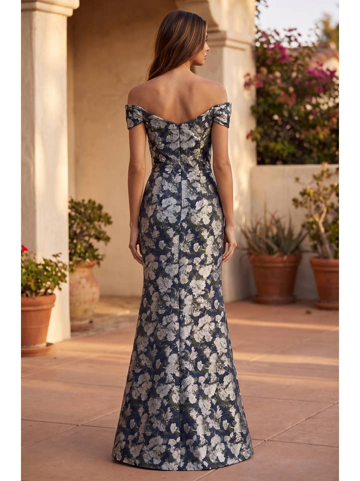 Robe Trompette à Épaules Dénudées à Motif Floral