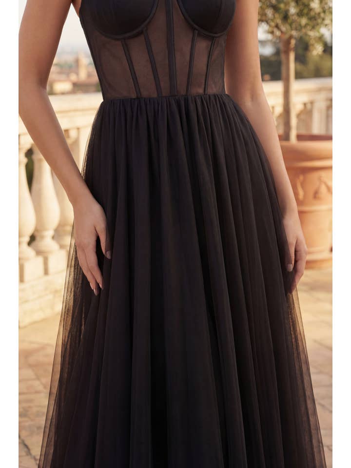 Robe de Bal en Tulle Longue Sans Bretelles Trapèze avec Corset