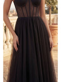 Robe de Bal en Tulle Longue Sans Bretelles Trapèze avec Corset
