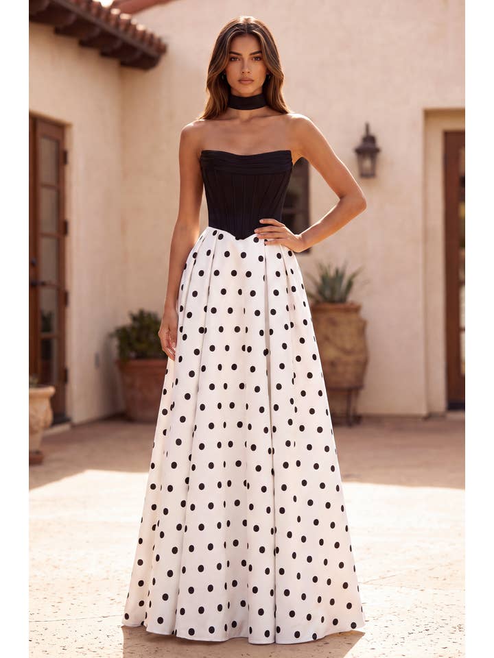 Robe de Bal Longue Bustier à Pois