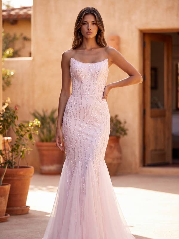 Robe de Soirée Formelle Longue Sirène Perlée Vente en Gros