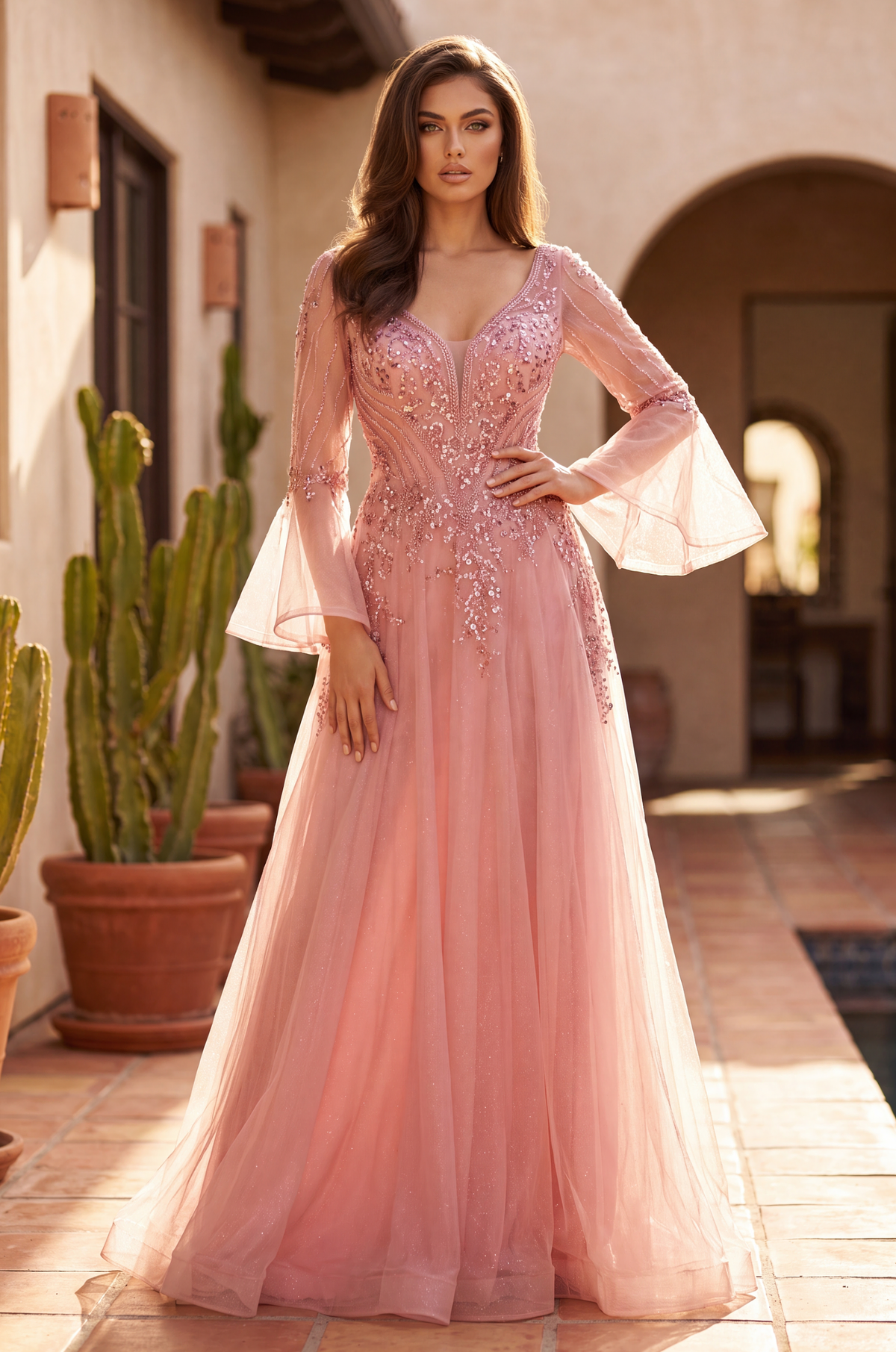 Kos Couture Robe Longue de Soirée Trapèze en Dentelle Femme