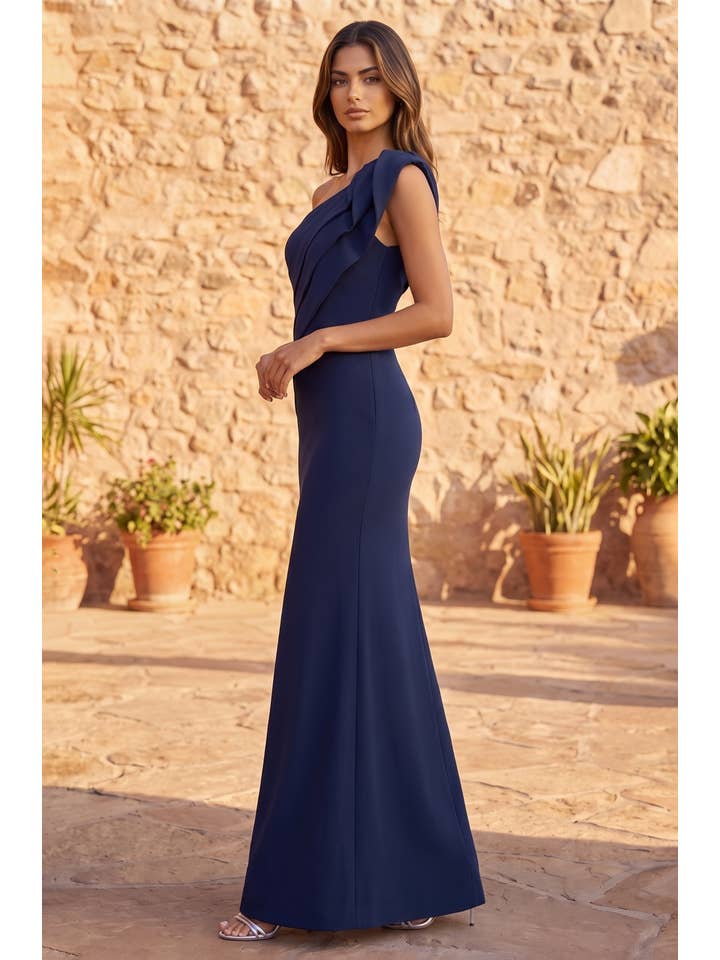 Robe de Soirée Longue Formelle Asymétrique à Buste Plissé