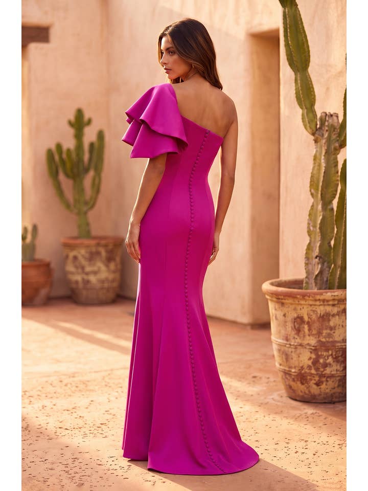 Robe Longue Asymétrique à Manches Volantées et Fente Haute