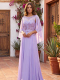 Kos Couture Robe Longue de Soirée Trapèze Manches Cape Femme