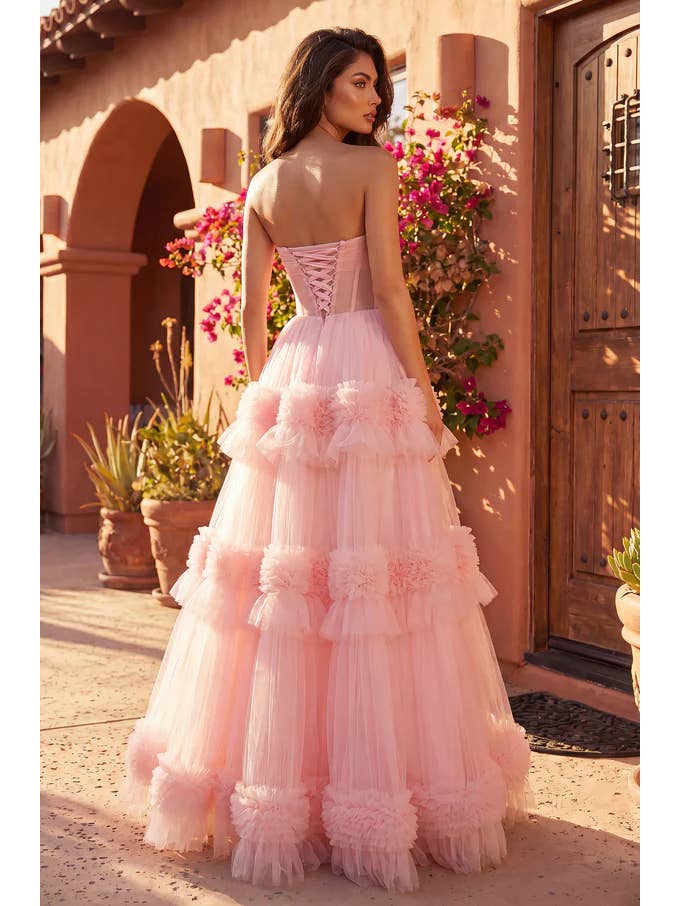 Robe de Soirée et de Bal Longue à Volants Superposés