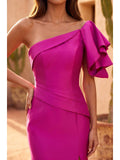 Robe Longue Asymétrique à Manches Volantées et Fente Haute