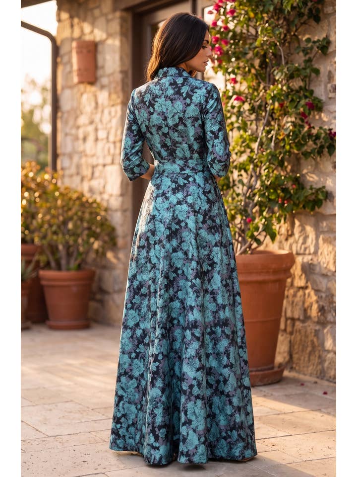 Kos Couture Robe Longue de Soirée Trapèze Imprimé Floral Femme