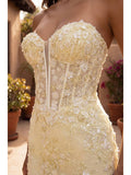 Robe Formelle Bustier de Bal avec Corset Brodé Floral