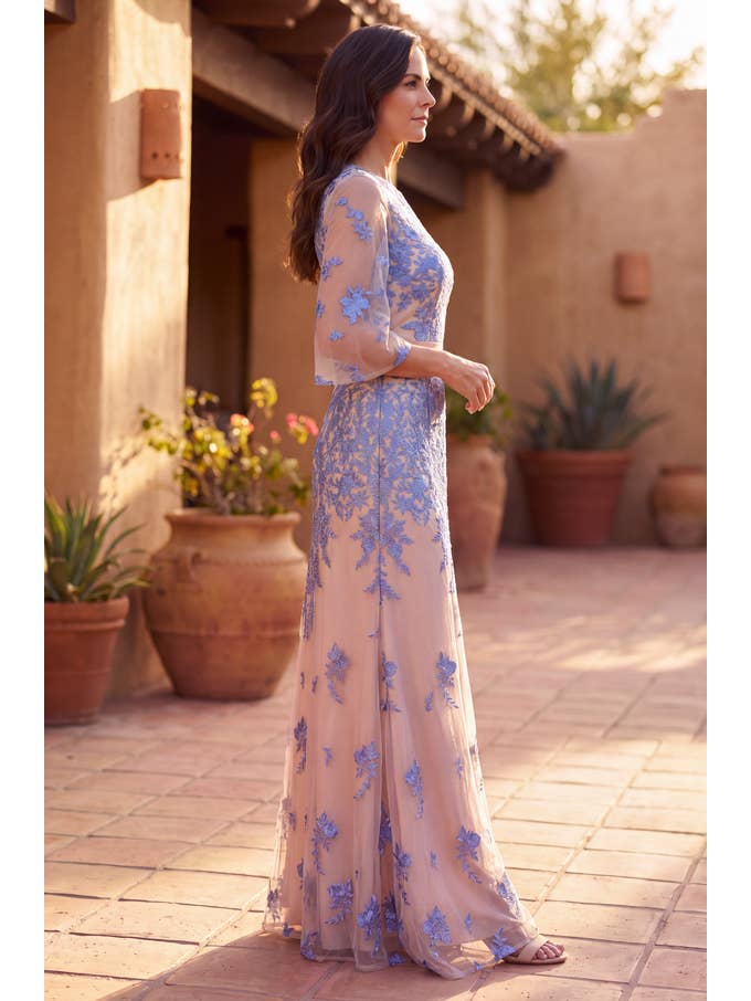 Kos Couture Robe Longue de Soirée Trapèze en Dentelle Femme