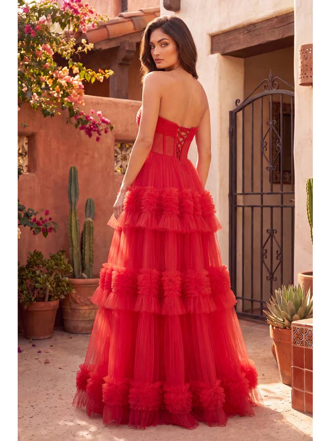 Robe de Soirée et de Bal Longue à Volants Superposés
