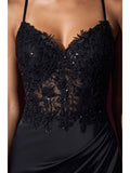 Robe de Soirée Longue à Corsage en Dentelle Florale et Paillettes