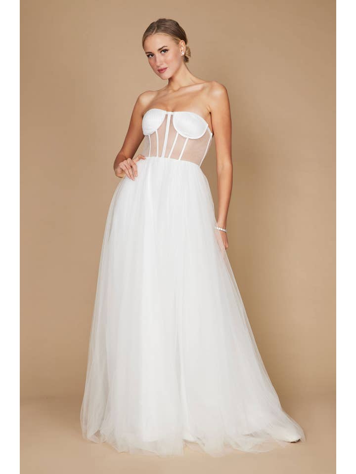 Robe de Bal en Tulle Longue Sans Bretelles Trapèze avec Corset