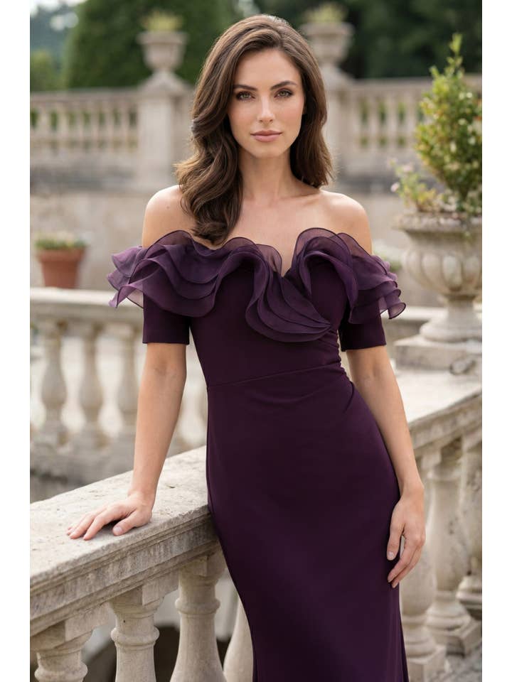 Kos Couture Robe Longue Épaules Dénudées à Volants Femme