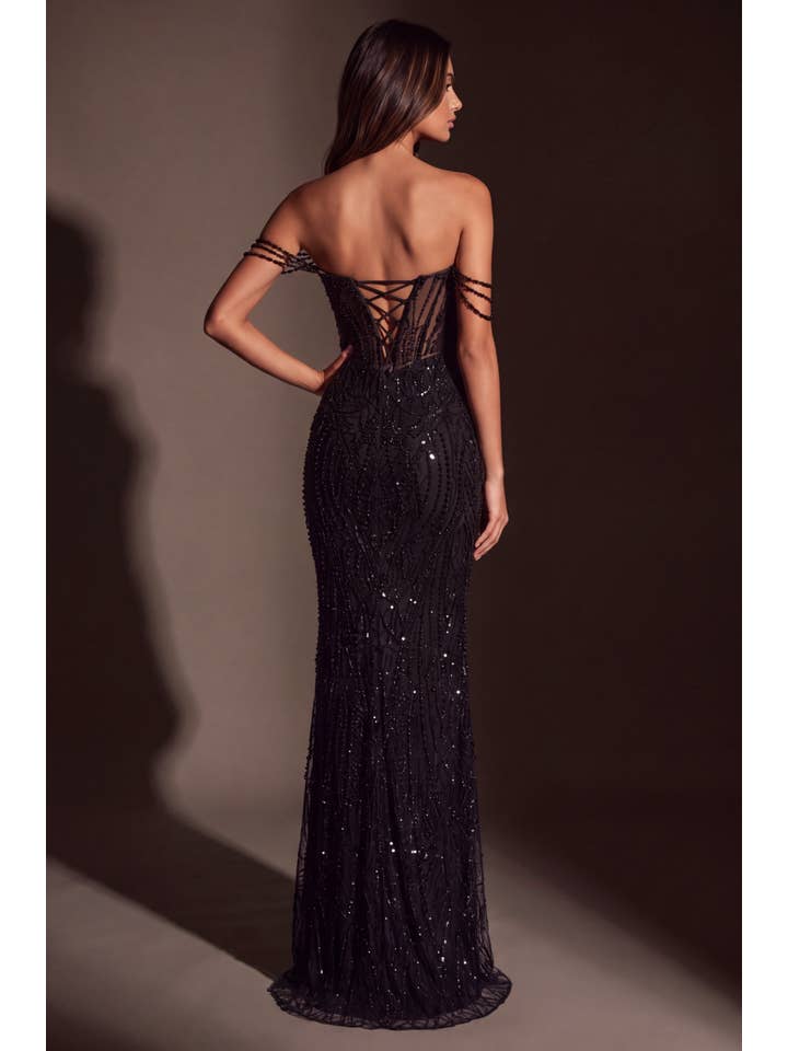 Robe de Soirée Sirène Corset Transparent Épaules Dénudées Perles