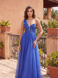 Robe de Bal Asymétrique en Tulle et Dentelle Florale avec Fente