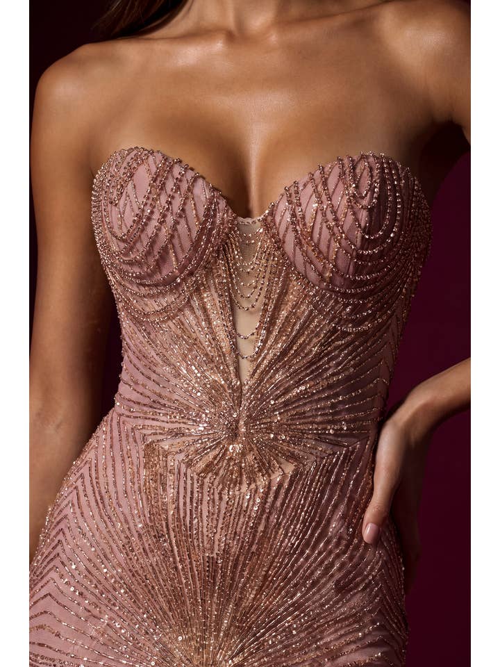 Kos Couture Robe Longue Sirène Pailletée Bustier Femme
