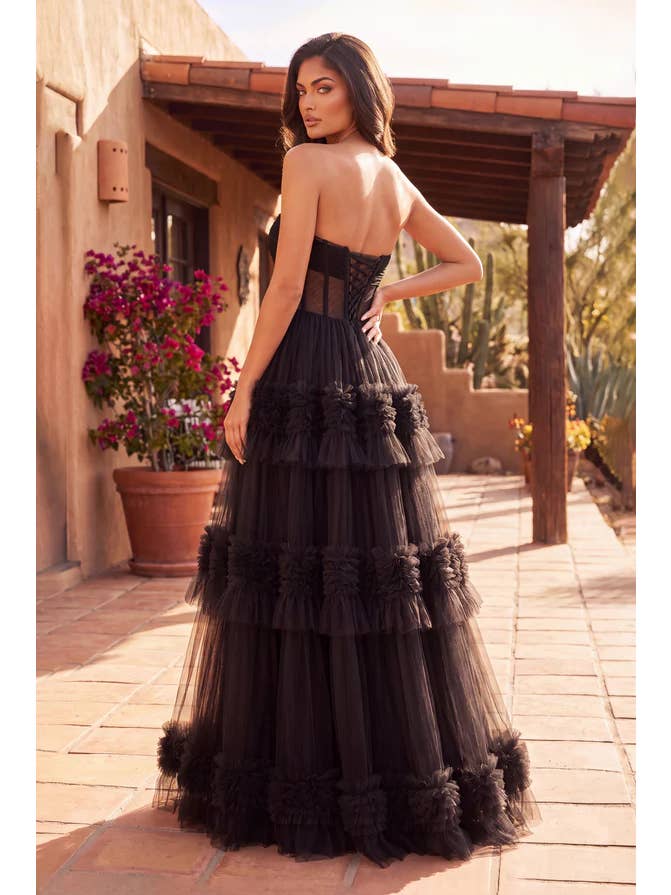 Robe de Soirée et de Bal Longue à Volants Superposés