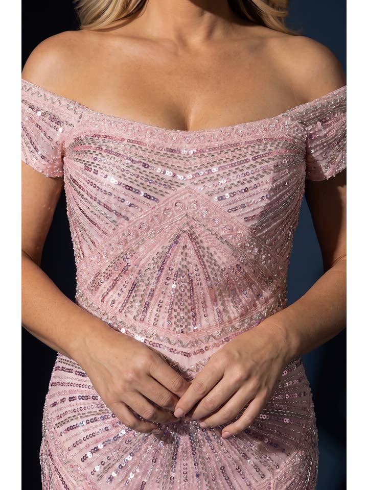 Robe de Soirée à Paillettes Épaules Dénudées