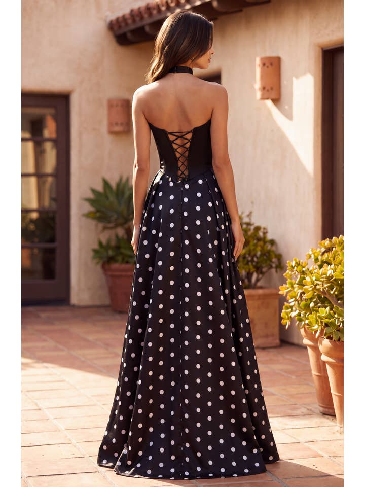 Robe de Bal Longue Bustier à Pois