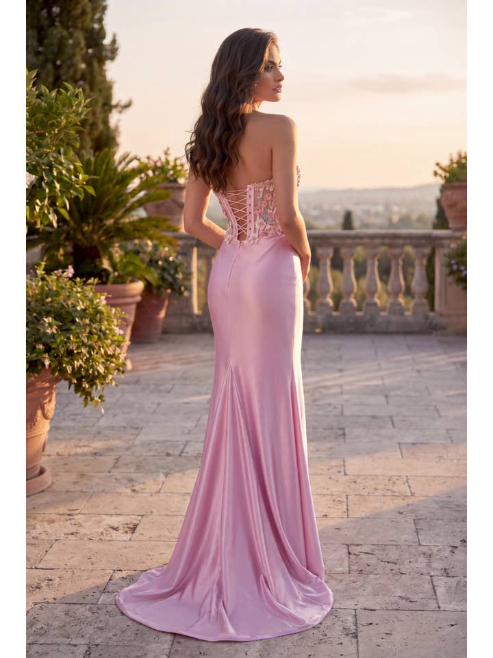 Robe de Bal Longue Formelle Corset Ajustée en Satin Stretch Vente en Gros