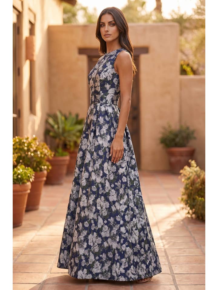 Kos Couture Robe Longue de Soirée Trapèze Imprimé Floral Femme