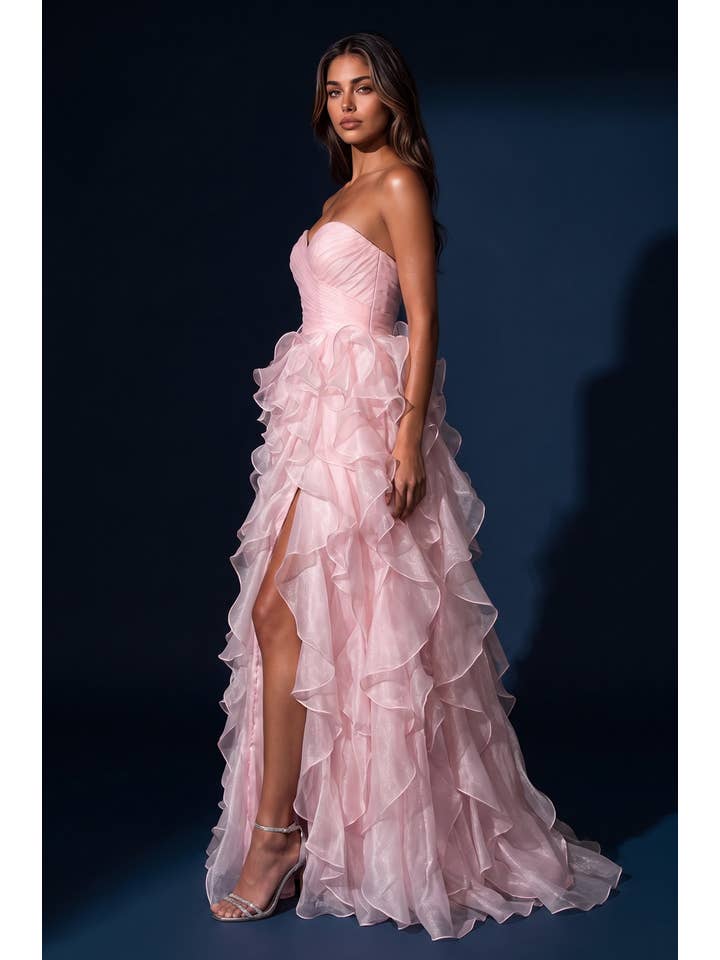 Robe de Bal Bustier Cœur à Volants en Organza