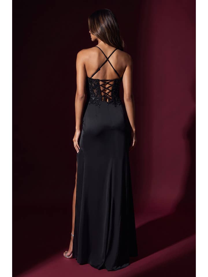 Robe de Soirée Longue à Corsage en Dentelle Florale et Paillettes