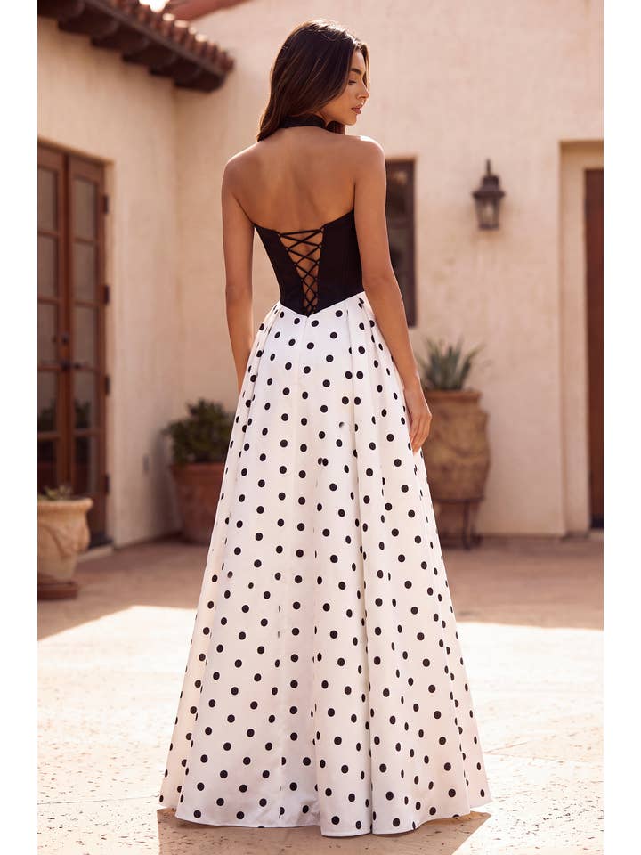 Robe de Bal Longue Bustier à Pois