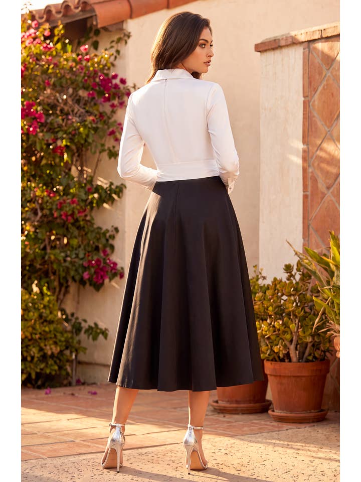 Robe Midi Formelle Bicolore à Manches Longues