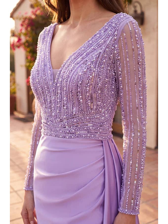 Kos Couture Robe Longue de Soirée Ajustée Manches Longues Femme