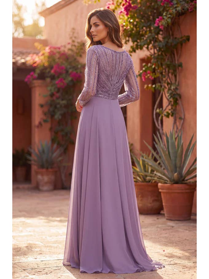 Kos Couture Robe Longue de Soirée Trapèze Manches Longues Femme