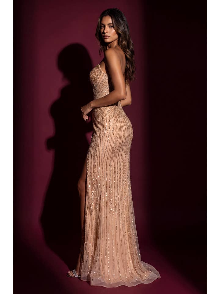Kos Couture Robe Longue de Soirée Corset Perlé Femme