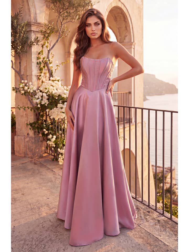 Robe de Bal Longue Formelle en Satin avec Corset