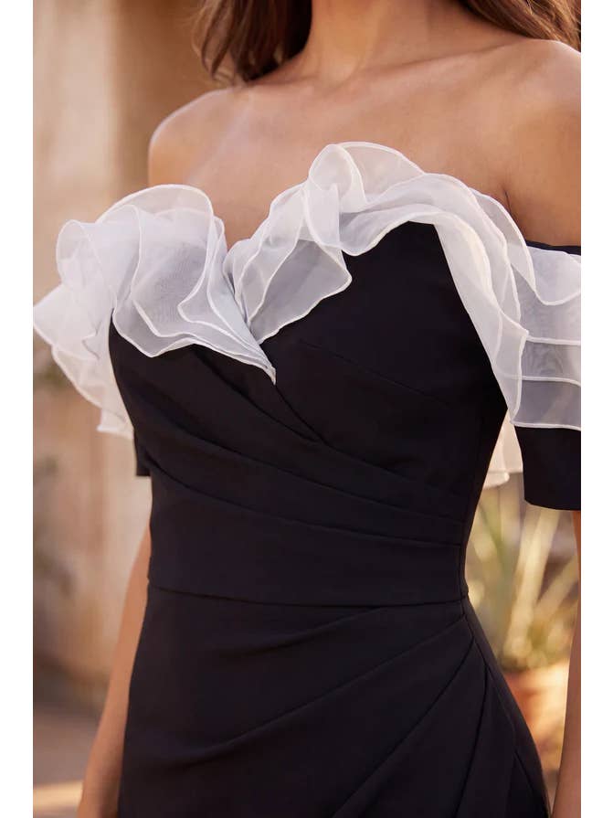 Kos Couture Robe Longue Épaules Dénudées à Volants Femme