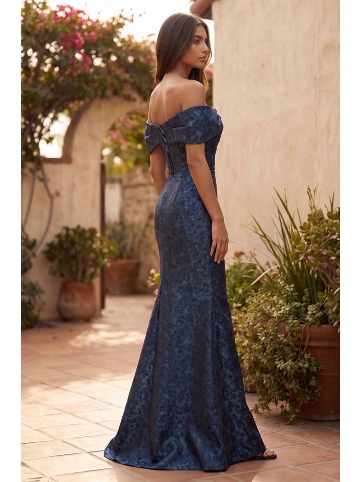 Kos Couture Robe Longue Sirène Épaules Dénudées Jacquard Floral Femme
