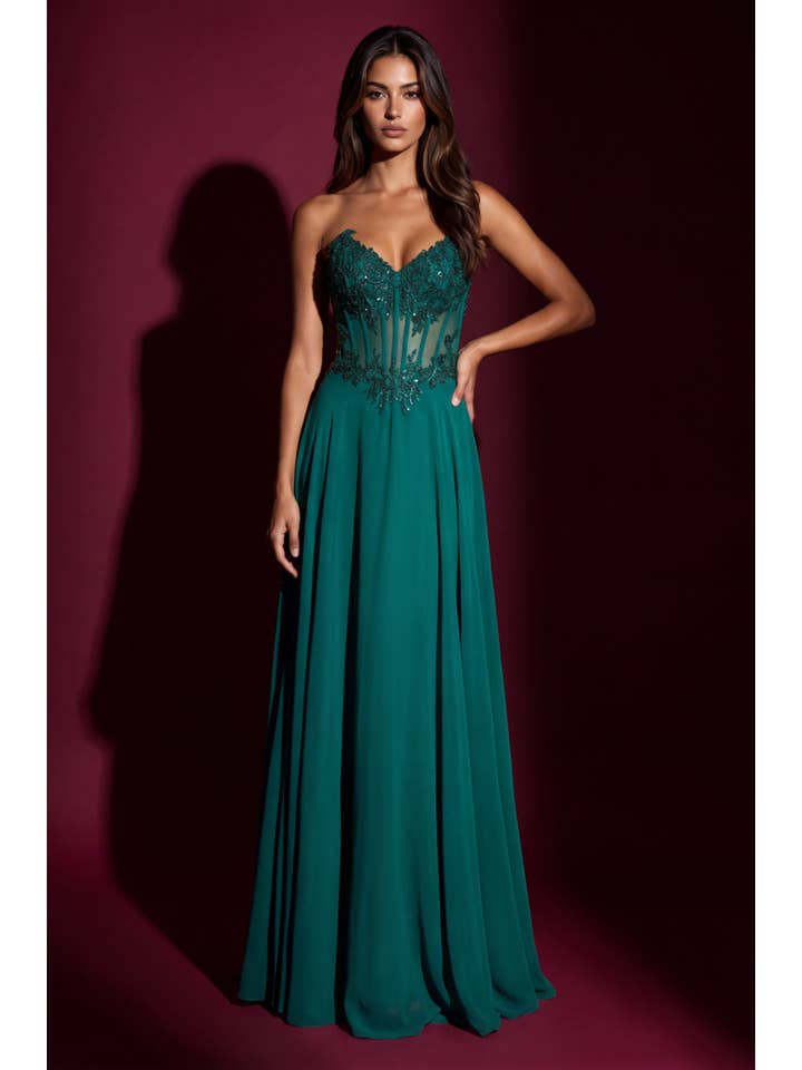 Robe de Soirée Trapèze Corset Perlé Bustier Coeur en Gros