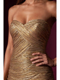 Robe Courte Métallisée Bustier Froncée