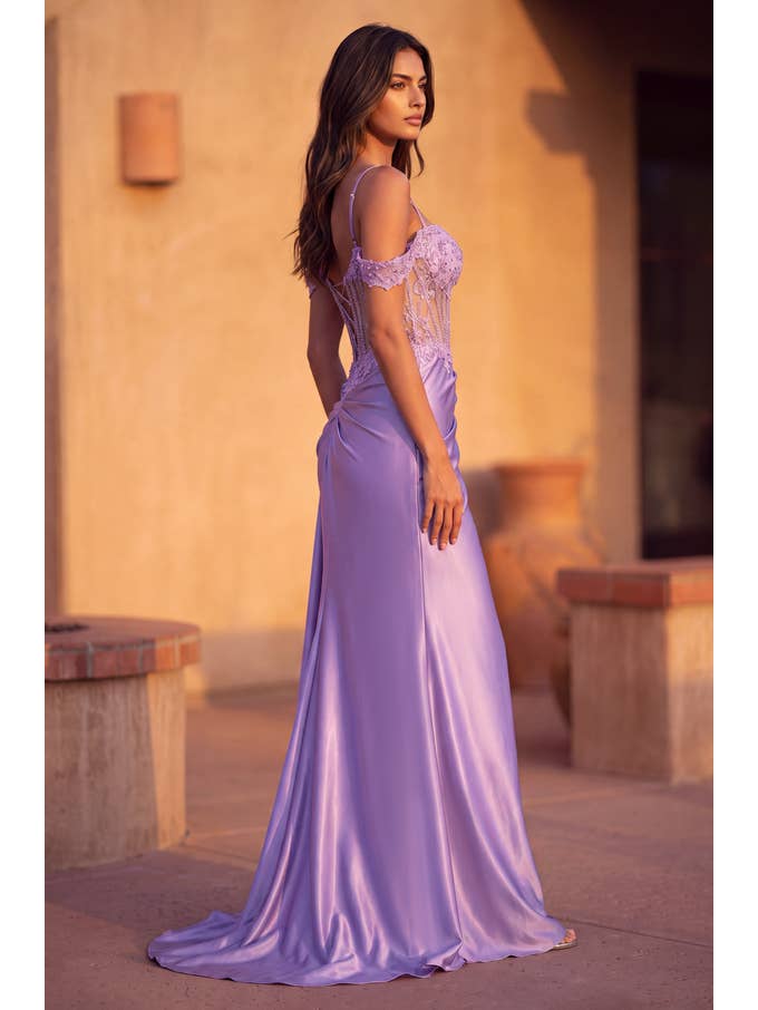 Robe Longue de Bal Corset Avec Fente Drapée Perlée en Gros