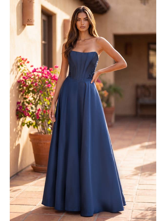 Robe de Bal Longue Formelle en Satin avec Corset