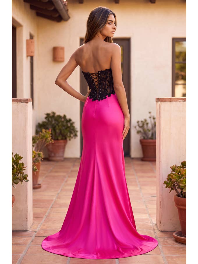 Robe de Bal Longue Formelle Corset Ajustée en Satin Stretch Vente en Gros