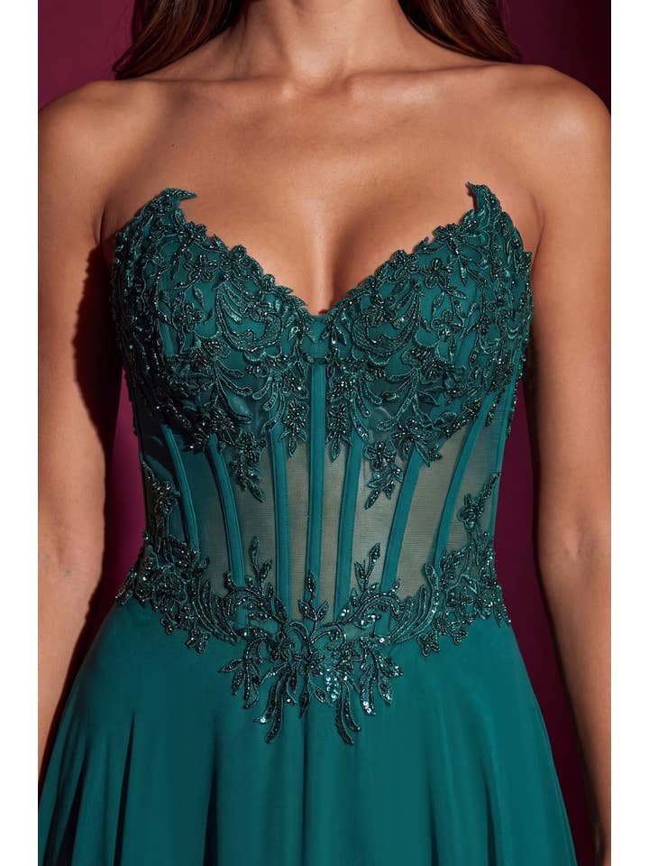 Robe de Soirée Trapèze Corset Perlé Bustier Coeur en Gros