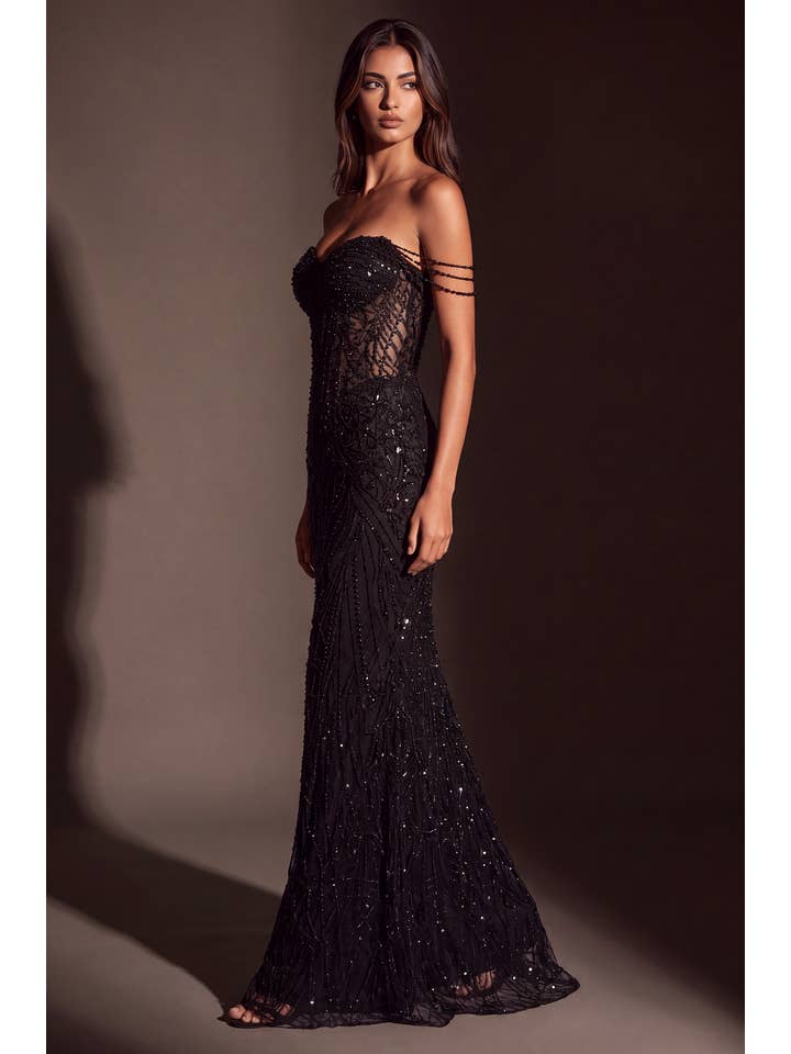 Robe de Soirée Sirène Corset Transparent Épaules Dénudées Perles