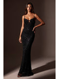 Robe de Soirée Longue à Paillettes avec Découpe Goutte