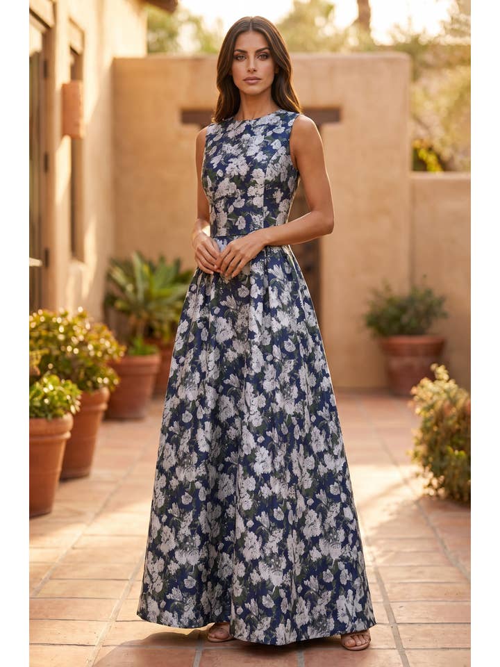 Kos Couture Robe Longue de Soirée Trapèze Imprimé Floral Femme