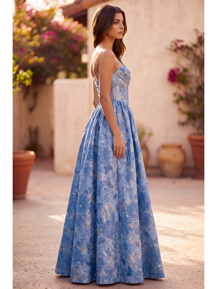 Robe Trapèze Corset en Jacquard Floral avec Métallisé